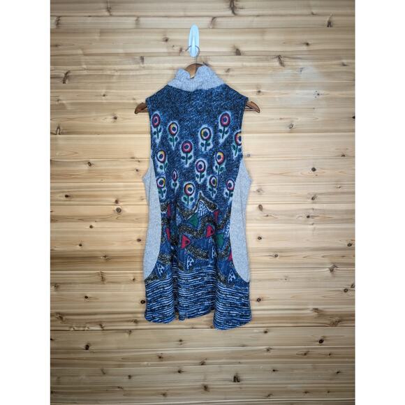 Damee Sweater Womens Large Blue Sleeveless Cardigan Vest Art - Picture 5 of 10